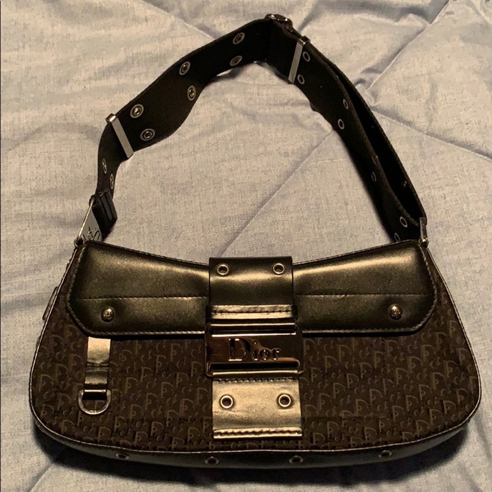 Christian Dior Columbus Leather Canvas Bag Black